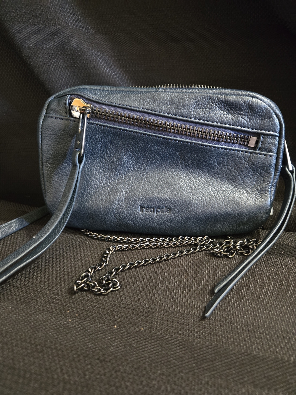 Linea Pelle Navy Pebbled Leather Crossbody EUC